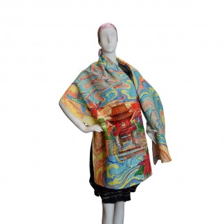 Khăn gai dài vẽ tay hình thuỷ ấn và Khuê Văn Các 70*190cm